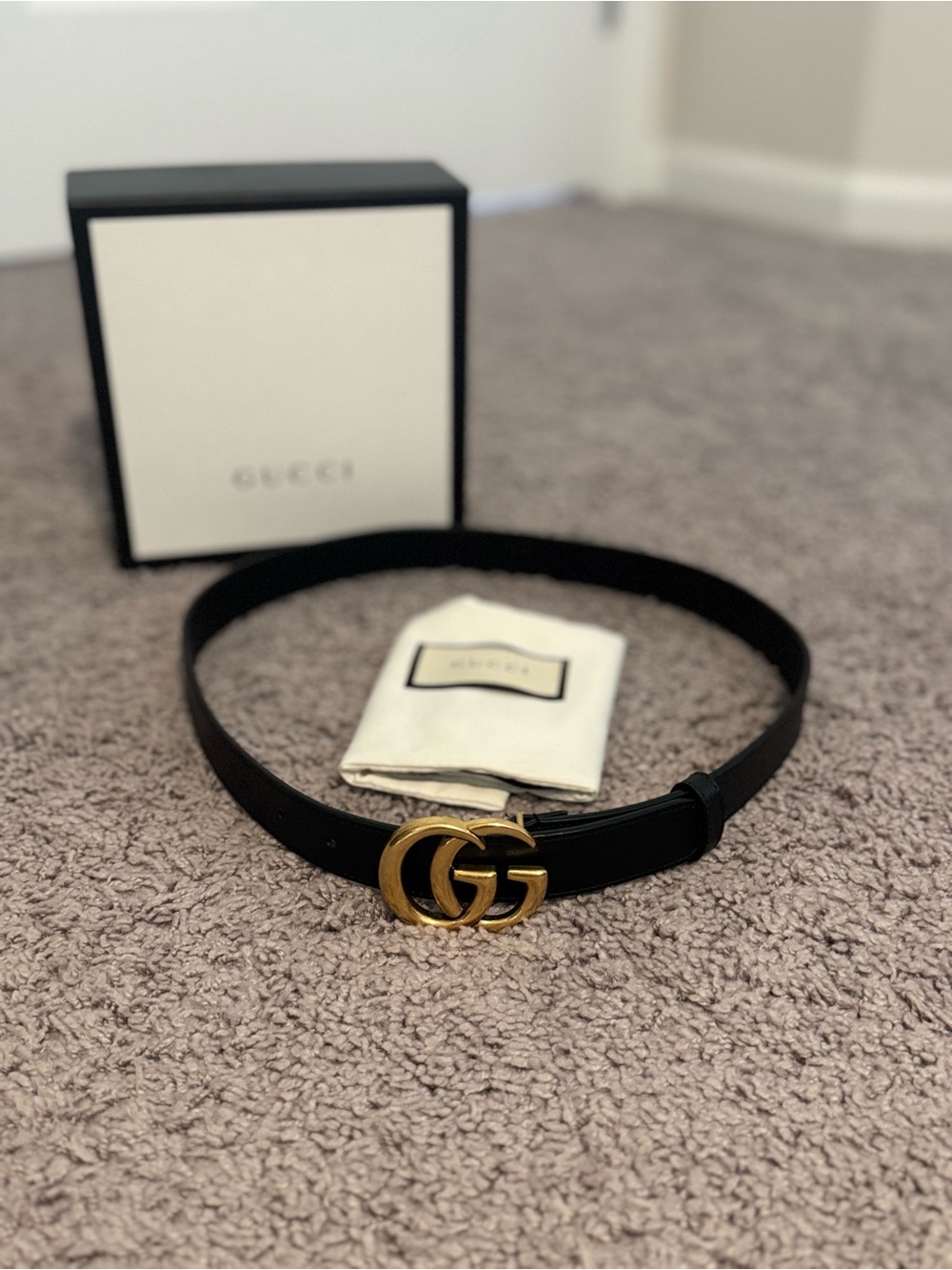 Gucci Marmont GG Belt Black Leather 80/32 Gold - Picture 3 of 9